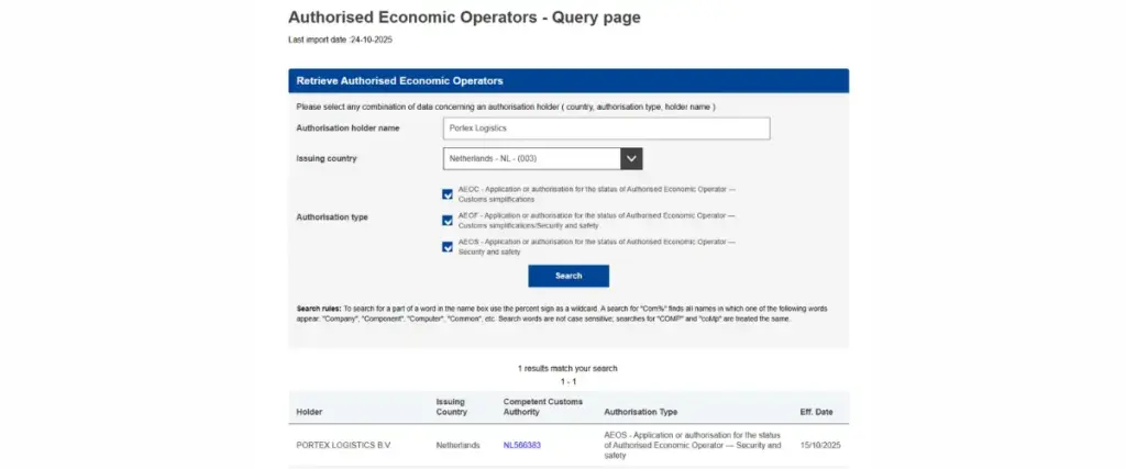 AEO certified transport